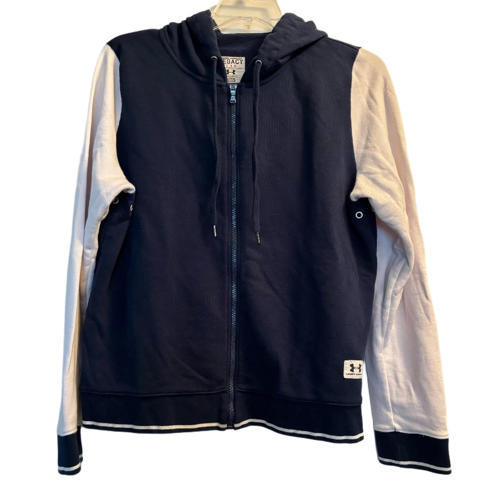 Women’s Under Armour Legacy Colorblock Hoodie in Navy/Cream Sz XL